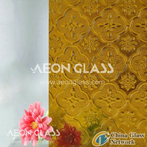 3mm-8mm  (Flora, Karatachi, Millennium, Mistlite, Nashiji etc) Yellow Patterned Glass